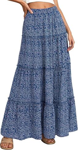 BTFBM Floral Maxi Skirts for Women Summer Spring 2026 Elastic Waist Tiered Flowy Beach Vacation Boho Midi Long Skirt in Kuwait