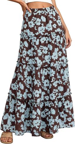 BTFBM Floral Maxi Skirts for Women Summer Spring 2026 Elastic Waist Tiered Flowy Beach Vacation Boho Midi Long Skirt in Kuwait