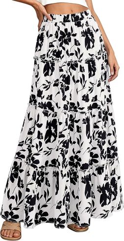 BTFBM Floral Maxi Skirts for Women Summer Spring 2026 Elastic Waist Tiered Flowy Beach Vacation Boho Midi Long Skirt in Kuwait