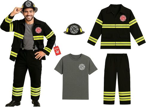 Morph Fireman Costume For Men With Firefighter Hat, Firefighter Costume Mens, Halloween Costumes For Men in Saudi Arabia