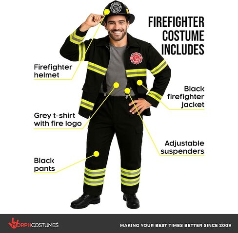 Morph Fireman Costume For Men With Firefighter Hat, Firefighter Costume Mens, Halloween Costumes For Men in Saudi Arabia