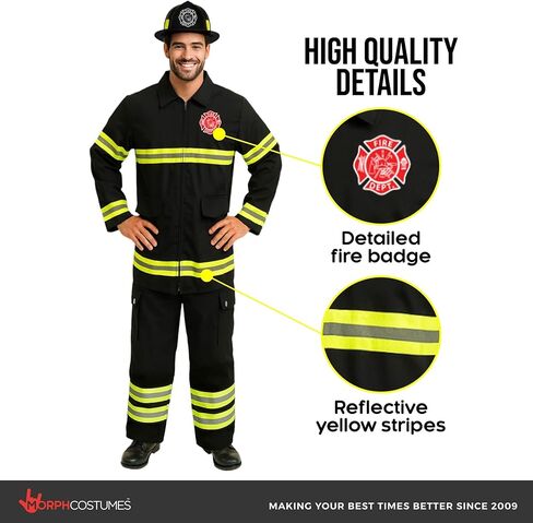 Morph Fireman Costume For Men With Firefighter Hat, Firefighter Costume Mens, Halloween Costumes For Men in Saudi Arabia