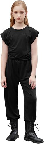 Girls 2 Piece Athletic Outfits Sets Crossover Cropped Tops and Wide Leg Sweatpants Tracksuit with Pockets in Saudi Arabia