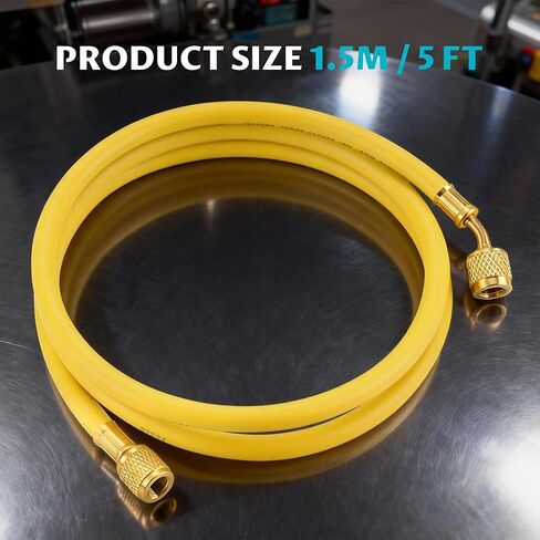 Lichamp A2L Refrigerant Charging Hose, 60" Length, 1/4" SAE to 1/4" SAE-LH for R1234YF & R454B Refrigerant, Straight Fittings, Yellow in Saudi Arabia