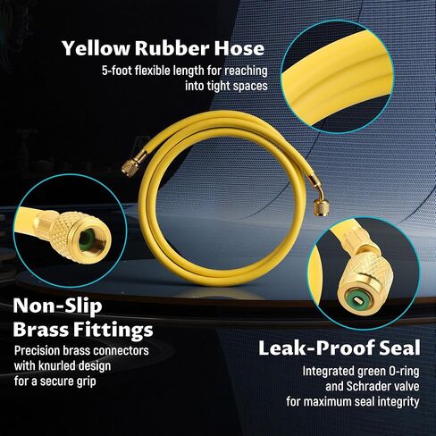 Lichamp A2L Refrigerant Charging Hose, 60" Length, 1/4" SAE to 1/4" SAE-LH for R1234YF & R454B Refrigerant, Straight Fittings, Yellow in Saudi Arabia