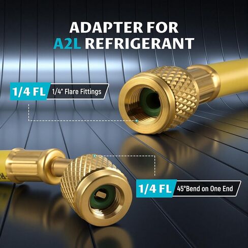 Lichamp A2L Refrigerant Charging Hose, 60" Length, 1/4" SAE to 1/4" SAE-LH for R1234YF & R454B Refrigerant, Straight Fittings, Yellow in Saudi Arabia