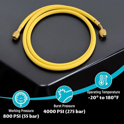 Lichamp A2L Refrigerant Charging Hose, 60" Length, 1/4" SAE to 1/4" SAE-LH for R1234YF & R454B Refrigerant, Straight Fittings, Yellow in Saudi Arabia