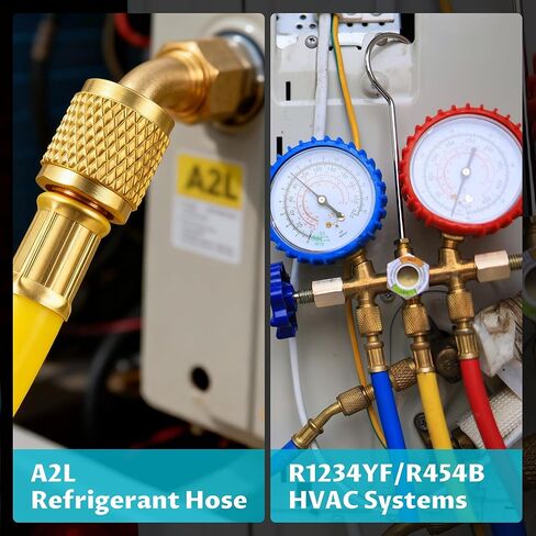 Lichamp A2L Refrigerant Charging Hose, 60" Length, 1/4" SAE to 1/4" SAE-LH for R1234YF & R454B Refrigerant, Straight Fittings, Yellow in Saudi Arabia