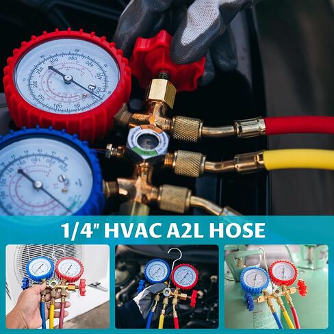 Lichamp A2L Refrigerant Charging Hose, 60" Length, 1/4" SAE to 1/4" SAE-LH for R1234YF & R454B Refrigerant, Straight Fittings, Yellow in Saudi Arabia