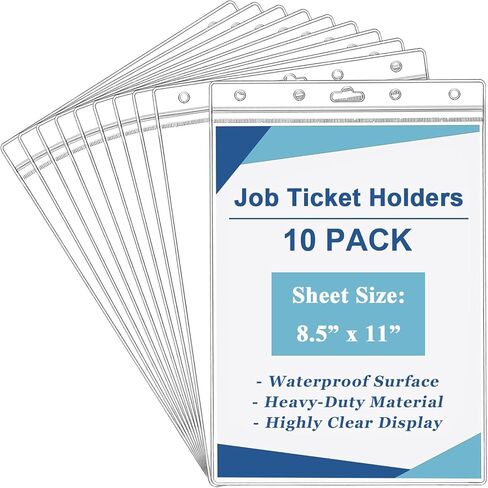 Elsjoy 10 Pack 8.5" x 11" Letter Size Job Ticket Holders, Waterproof Resealable Zip Paper Page Sheet Protectors, Heavy Duty Clear Document Sleeve, Vertical in Saudi Arabia