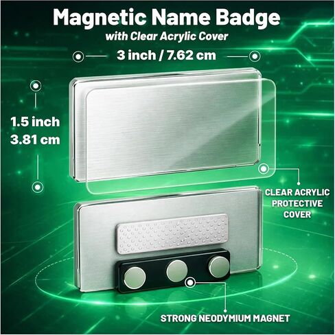 CiLoN 10 Pack Magnetic Name Badge Holder + Clear Acrylic Cover. DIY Customizable Engravable Round Corners. Reusable Magnetic Name Tags for Hotels, Restaurants, Schools, Stores & Teams. Silver, 1" x 3" in Saudi Arabia