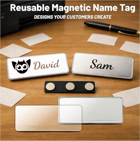 CiLoN 10 Pack Magnetic Name Badge Holder + Clear Acrylic Cover. DIY Customizable Engravable Round Corners. Reusable Magnetic Name Tags for Hotels, Restaurants, Schools, Stores & Teams. Silver, 1" x 3" in Saudi Arabia