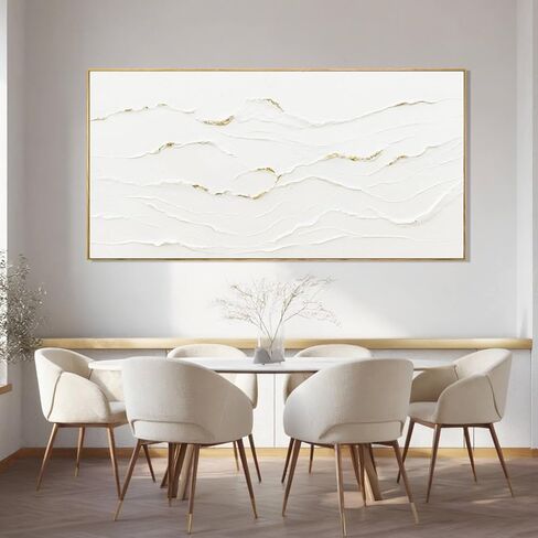 Large Wavy Line White Abstract Wall Art with Frame Minimalist Modern Hand drawn Painting Textured Poster for Living Room Dining Room Bedroom Decor 29"x58" in Saudi Arabia