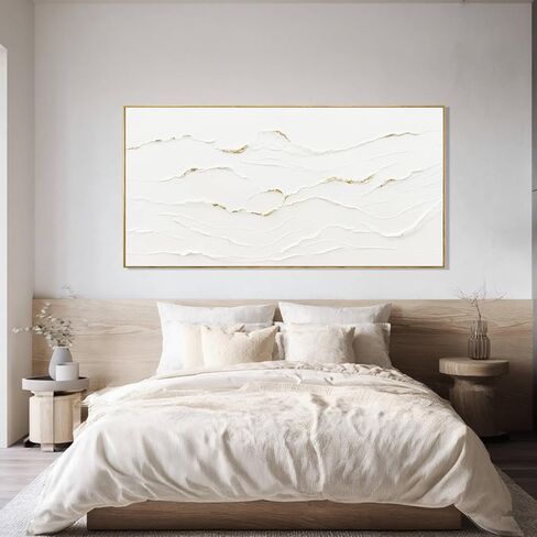 Large Wavy Line White Abstract Wall Art with Frame Minimalist Modern Hand drawn Painting Textured Poster for Living Room Dining Room Bedroom Decor 29"x58" in Saudi Arabia