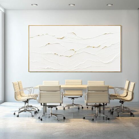 Large Wavy Line White Abstract Wall Art with Frame Minimalist Modern Hand drawn Painting Textured Poster for Living Room Dining Room Bedroom Decor 29"x58" in Saudi Arabia