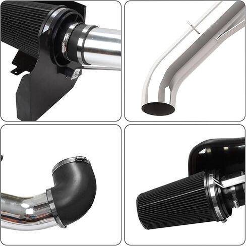 مدخل هواء بارد مقاس 4 بوصات مع درع حراري متوافق مع 1999-2006 GMC & Chevy V8 4.8L/5.3L/6.0L Silverado 1500/2500/3500 - فضي in Kuwait