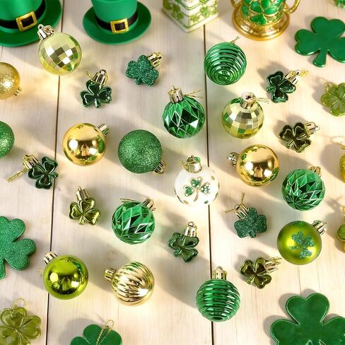 St Patrick's Day Shamrocks Ball Ornament Set, 36Pcs Green Gold Good Luck Clover Decorative Hanging Ball Ornaments Trefoil Hanging Bauble for Tree Table Shelf Home Decor Irish Decor in Saudi Arabia