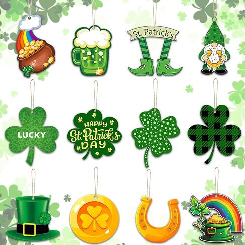 St Patricks Day Decorations 24 PCS Wooden Shamrock Hanging Ornaments Irish Decor for Tree Saint Patricks Day Decorations Office Party Home Indoor Outdoor in Saudi Arabia