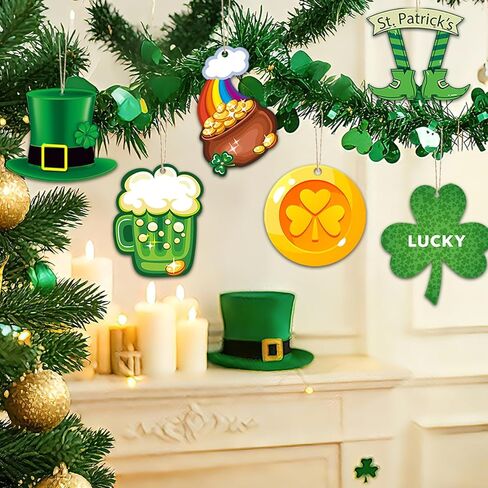 St Patricks Day Decorations 24 PCS Wooden Shamrock Hanging Ornaments Irish Decor for Tree Saint Patricks Day Decorations Office Party Home Indoor Outdoor in Saudi Arabia