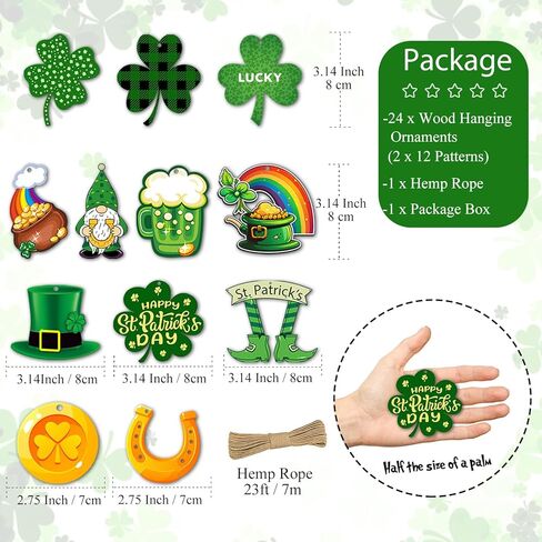 St Patricks Day Decorations 24 PCS Wooden Shamrock Hanging Ornaments Irish Decor for Tree Saint Patricks Day Decorations Office Party Home Indoor Outdoor in Saudi Arabia