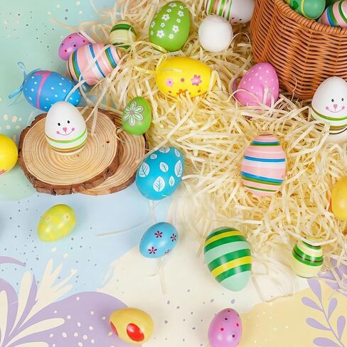 24 قطعة بيض عيد الفصح الحلي شجرة الزينة متعددة الألوان عيد الفصح معلقة البيض المعظم لسلة عطلة الربيع حفلة تفضل شجرة ديكور in Kuwait