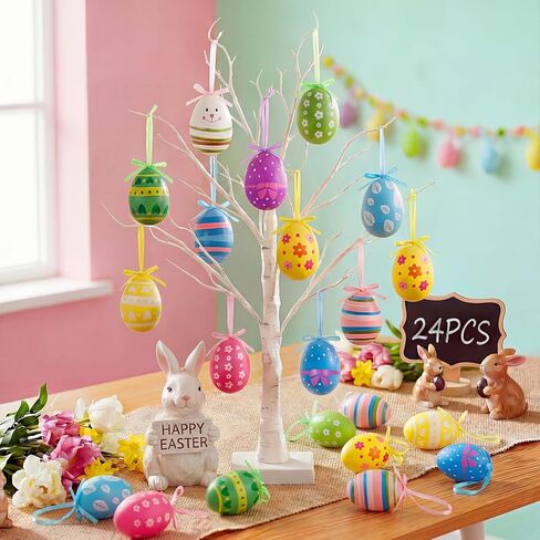 24 قطعة بيض عيد الفصح الحلي شجرة الزينة متعددة الألوان عيد الفصح معلقة البيض المعظم لسلة عطلة الربيع حفلة تفضل شجرة ديكور in Kuwait