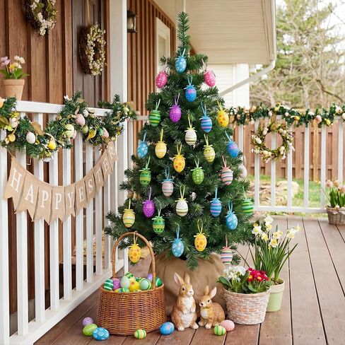 24 قطعة بيض عيد الفصح الحلي شجرة الزينة متعددة الألوان عيد الفصح معلقة البيض المعظم لسلة عطلة الربيع حفلة تفضل شجرة ديكور in Kuwait