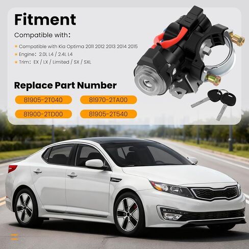 81905-Ignition Lock Switch Assembly Compatible with Kia Optima 2011 2012 2013 2014 2015 Door Lock Cylinder with 2 Keys,Replace# 81970-2TA00 81900-2TD00 81905-2T040 in Saudi Arabia