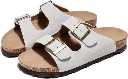 Women Cork Footbed Sandals – Comfortable Double Buckle Slip-On with Genuine Suede Upper & Arch Support Shoes for Men Footwear in Saudi Arabia