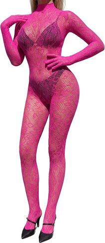 Women's One Piece Fishnet Bodysuit Lace Leopard Jumpsuit Lingerie Mesh Bodystocking Nightwear Rave Outfits in Saudi Arabia