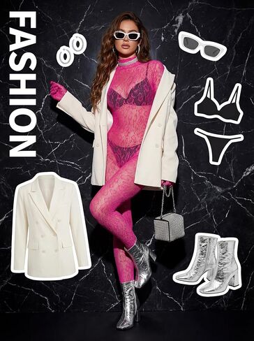 Women's One Piece Fishnet Bodysuit Lace Leopard Jumpsuit Lingerie Mesh Bodystocking Nightwear Rave Outfits in Saudi Arabia