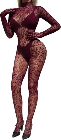 Women's One Piece Fishnet Bodysuit Lace Leopard Jumpsuit Lingerie Mesh Bodystocking Nightwear Rave Outfits in Saudi Arabia