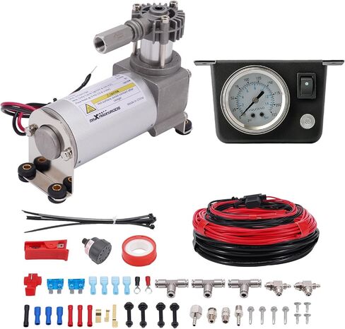 نظام ضاغط الهواء maxpeedingrods على متن الطائرة يصل إلى 120 رطل لكل بوصة مربعة طقم ضاغط الهواء الزنبركي مع مقياس تناظري خط الهواء T تركيبات نظام مسار واحد للشاحنات والشاحنات in Kuwait
