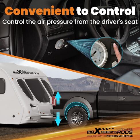 نظام ضاغط الهواء maxpeedingrods على متن الطائرة يصل إلى 120 رطل لكل بوصة مربعة طقم ضاغط الهواء الزنبركي مع مقياس تناظري خط الهواء T تركيبات نظام مسار واحد للشاحنات والشاحنات in Kuwait