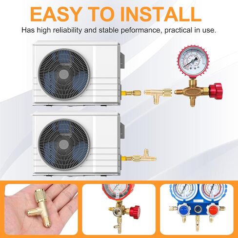 Hvac Tools, Low Loss Fittings Hvac Quick Coupler Access Tee 1/4'' Valves Core Tee Adapter with Swivel Connector AC Vacuum Pump for Gauge Deep Vacuum Pump Manifold in Saudi Arabia