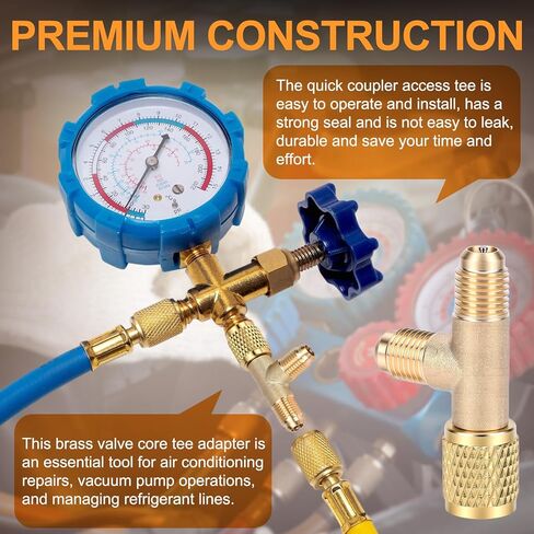 Hvac Tools, Low Loss Fittings Hvac Quick Coupler Access Tee 1/4'' Valves Core Tee Adapter with Swivel Connector AC Vacuum Pump for Gauge Deep Vacuum Pump Manifold in Saudi Arabia