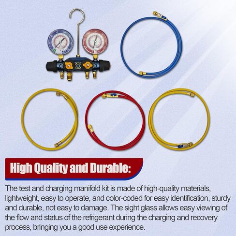 49968 Charging Manifold 4 Valve Test Fits for R404a R410a R22 refrigerants with 60" Ball Valve Hoses and 3/8" x 45° Port Red/Blue Gauges in Saudi Arabia