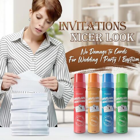 Envelope Moistener with Adhesive,Stroke-N-Seal Envelope Sealer for Bulk Business Mailings & Wedding Invitations, Mess-Free,Quick-Dry Glue Secure Seals 8000+ Envelopes,50mL Refillable Bottle(4 Pack) in Kuwait