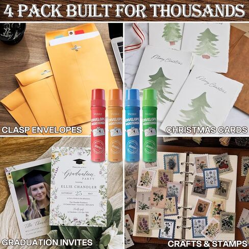 Envelope Moistener with Adhesive,Stroke-N-Seal Envelope Sealer for Bulk Business Mailings & Wedding Invitations, Mess-Free,Quick-Dry Glue Secure Seals 8000+ Envelopes,50mL Refillable Bottle(4 Pack) in Kuwait