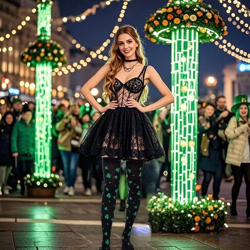 baotongle 3 Pairs St. Patrick Day Women Knee Thigh High Socks Polyester Long Thigh High Shamrock Stripe Party Socks for Costume in Kuwait