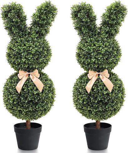 3FT Boxwood Bunny Topiary, 2 Pcs Faux Bunny Shape Boxwood Topiary, 36 Inch Artificial Rabbit Shape Boxwood for Porch, Patio, Indoor Decor in Saudi Arabia