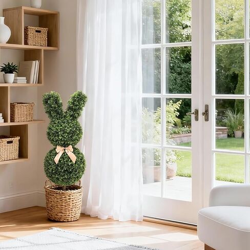 3FT Boxwood Bunny Topiary, 2 Pcs Faux Bunny Shape Boxwood Topiary, 36 Inch Artificial Rabbit Shape Boxwood for Porch, Patio, Indoor Decor in Saudi Arabia
