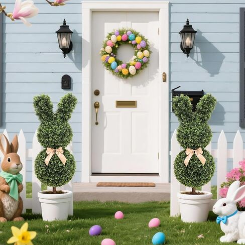 3FT Boxwood Bunny Topiary, 2 Pcs Faux Bunny Shape Boxwood Topiary, 36 Inch Artificial Rabbit Shape Boxwood for Porch, Patio, Indoor Decor in Saudi Arabia