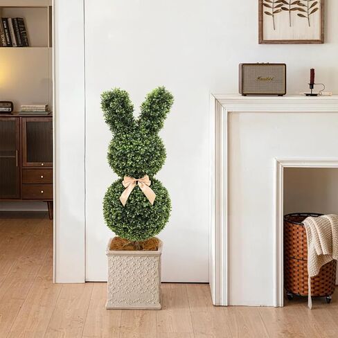 3FT Boxwood Bunny Topiary, 2 Pcs Faux Bunny Shape Boxwood Topiary, 36 Inch Artificial Rabbit Shape Boxwood for Porch, Patio, Indoor Decor in Saudi Arabia