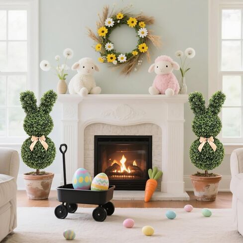 3FT Boxwood Bunny Topiary, 2 Pcs Faux Bunny Shape Boxwood Topiary, 36 Inch Artificial Rabbit Shape Boxwood for Porch, Patio, Indoor Decor in Saudi Arabia
