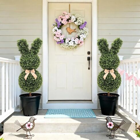 3FT Boxwood Bunny Topiary, 2 Pcs Faux Bunny Shape Boxwood Topiary, 36 Inch Artificial Rabbit Shape Boxwood for Porch, Patio, Indoor Decor in Saudi Arabia
