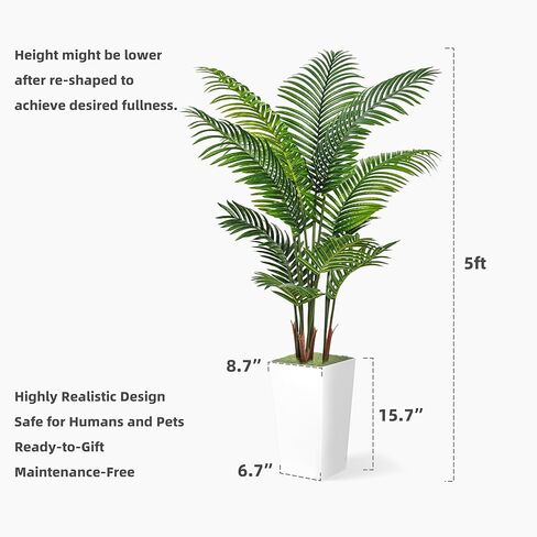 Artificial Palm Tree 5FT - Fake Tree with Black Tall Planter - Faux Tropical Areca Floor Plant in Pot - Artificial Silk Plant for Home Office Living Room Decor Indoor in Saudi Arabia