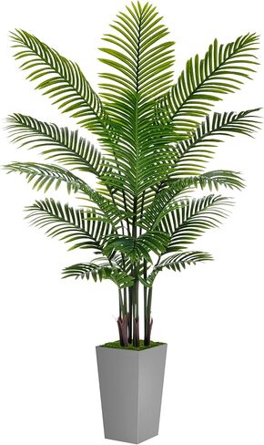 Artificial Palm Tree 5FT - Fake Tree with Black Tall Planter - Faux Tropical Areca Floor Plant in Pot - Artificial Silk Plant for Home Office Living Room Decor Indoor in Saudi Arabia