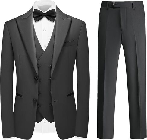 Mens Suit 3 Pieces Peak Lapel Blazer Slim Fit Tuxedo Formal Two Button Jacket Vest Pants for Wedding Prom in Saudi Arabia