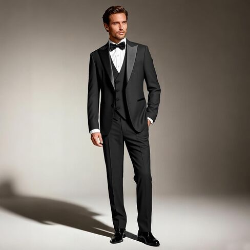 Mens Suit 3 Pieces Peak Lapel Blazer Slim Fit Tuxedo Formal Two Button Jacket Vest Pants for Wedding Prom in Saudi Arabia